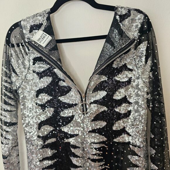 Isolated Heroes Handmade In The UK Black & Silver Sequin Mesh Maxi Dress Large - Picture 7 of 11